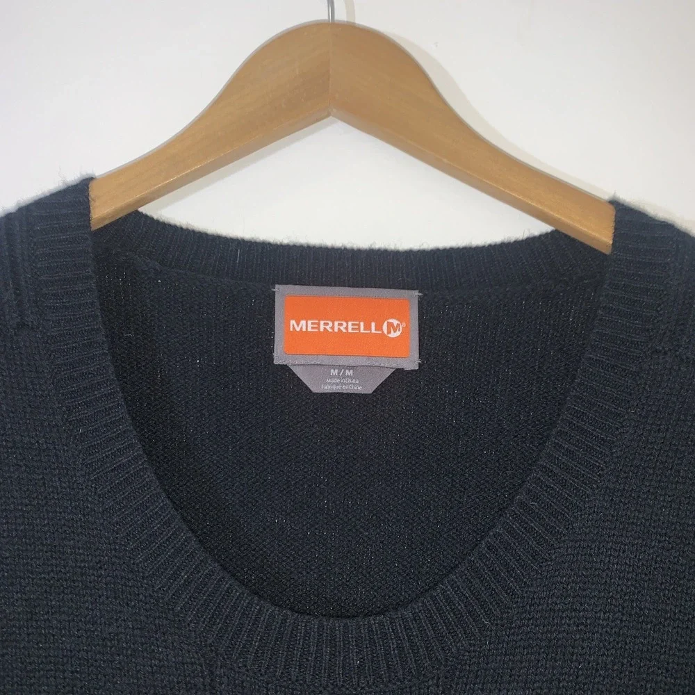 Merrell Womens Sweater Dress Medium Black Wool Blend Scoop Neck Ribbed Waist - Picture 3 of 11